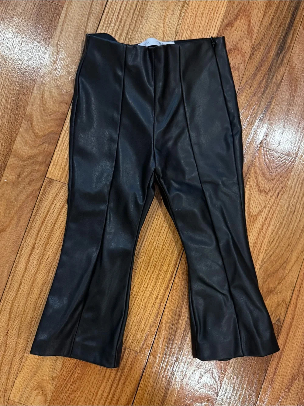 Zara Black Faux Leather Flared Leggings with Elastic Waistband